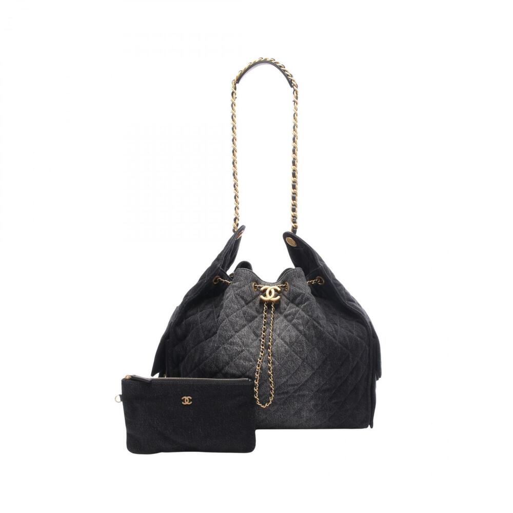 Chanel 25 Large Shopping Bag, Shoulder Handbag, Denim Leather, Women's, Black...